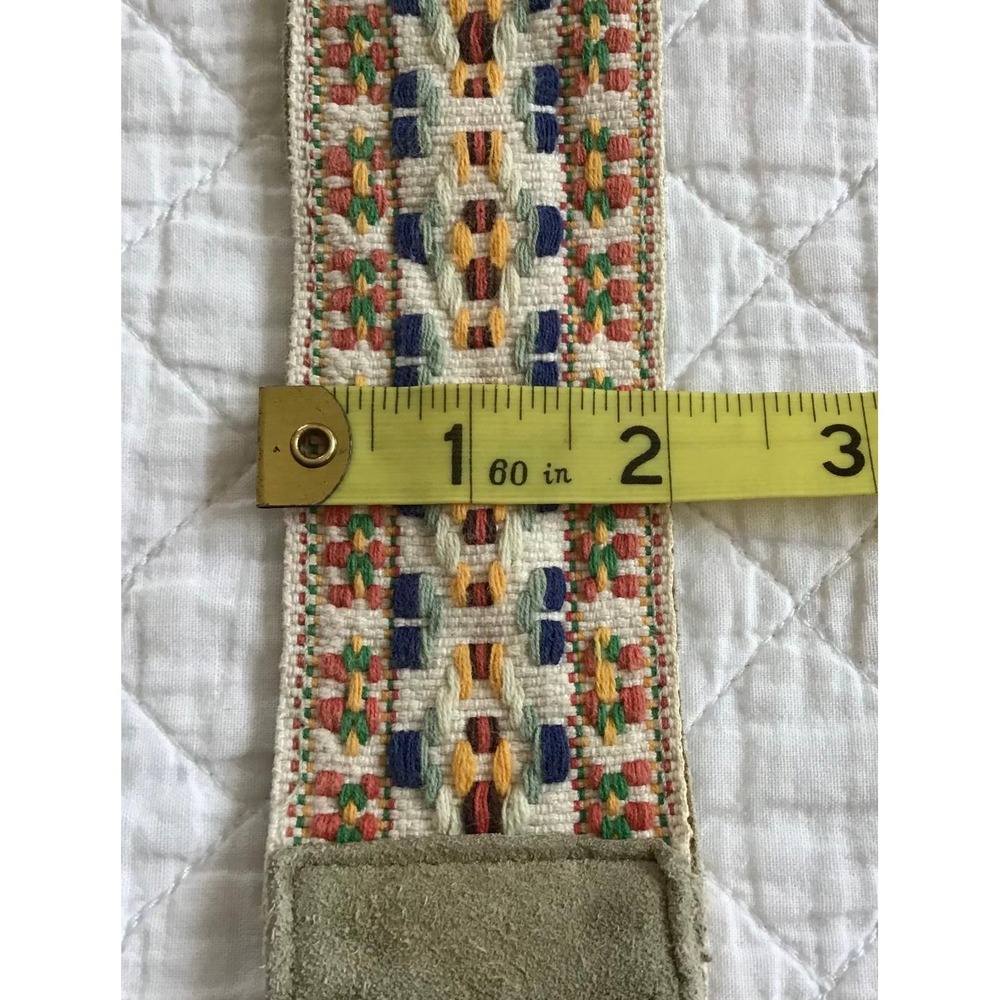 Boho Embroidered Geometric D-Ring Belt‎ Leather Backed Multi Color M/L Western - Picture 9 of 10